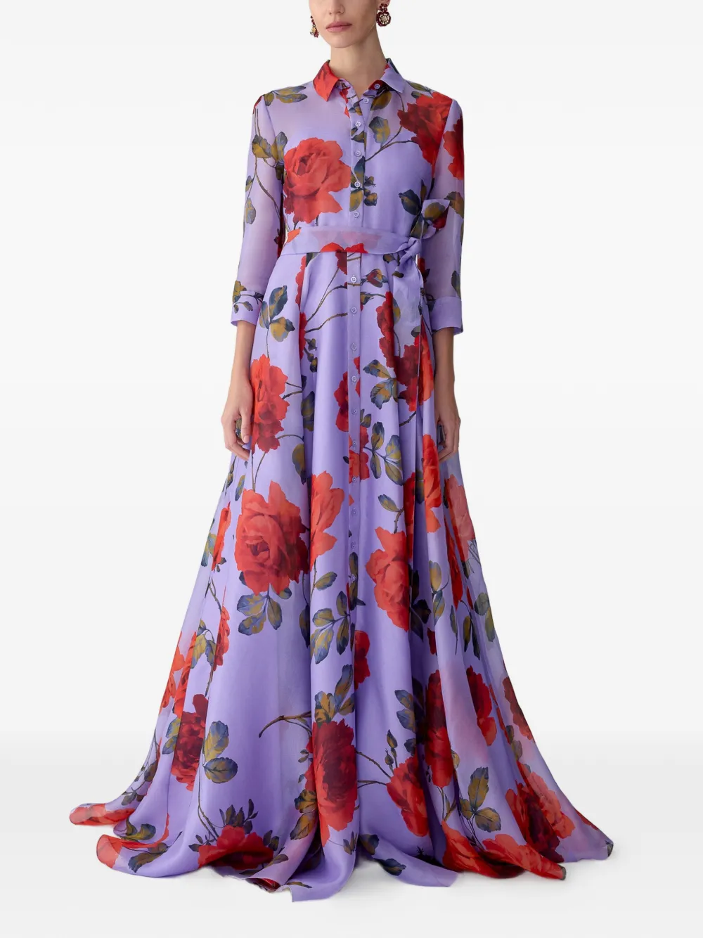 Carolina Herrera Avondjurk met roosprint Paars