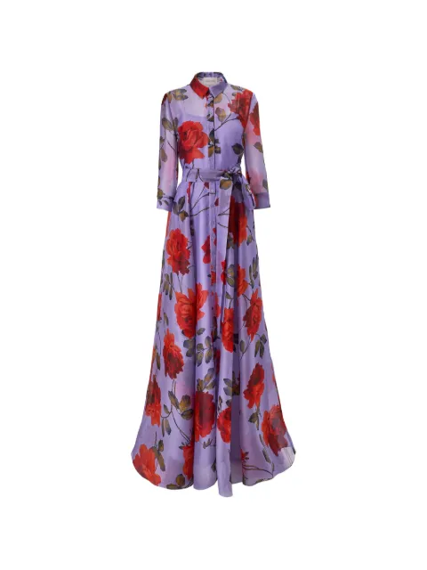Carolina Herrera rose-print organza trench gown