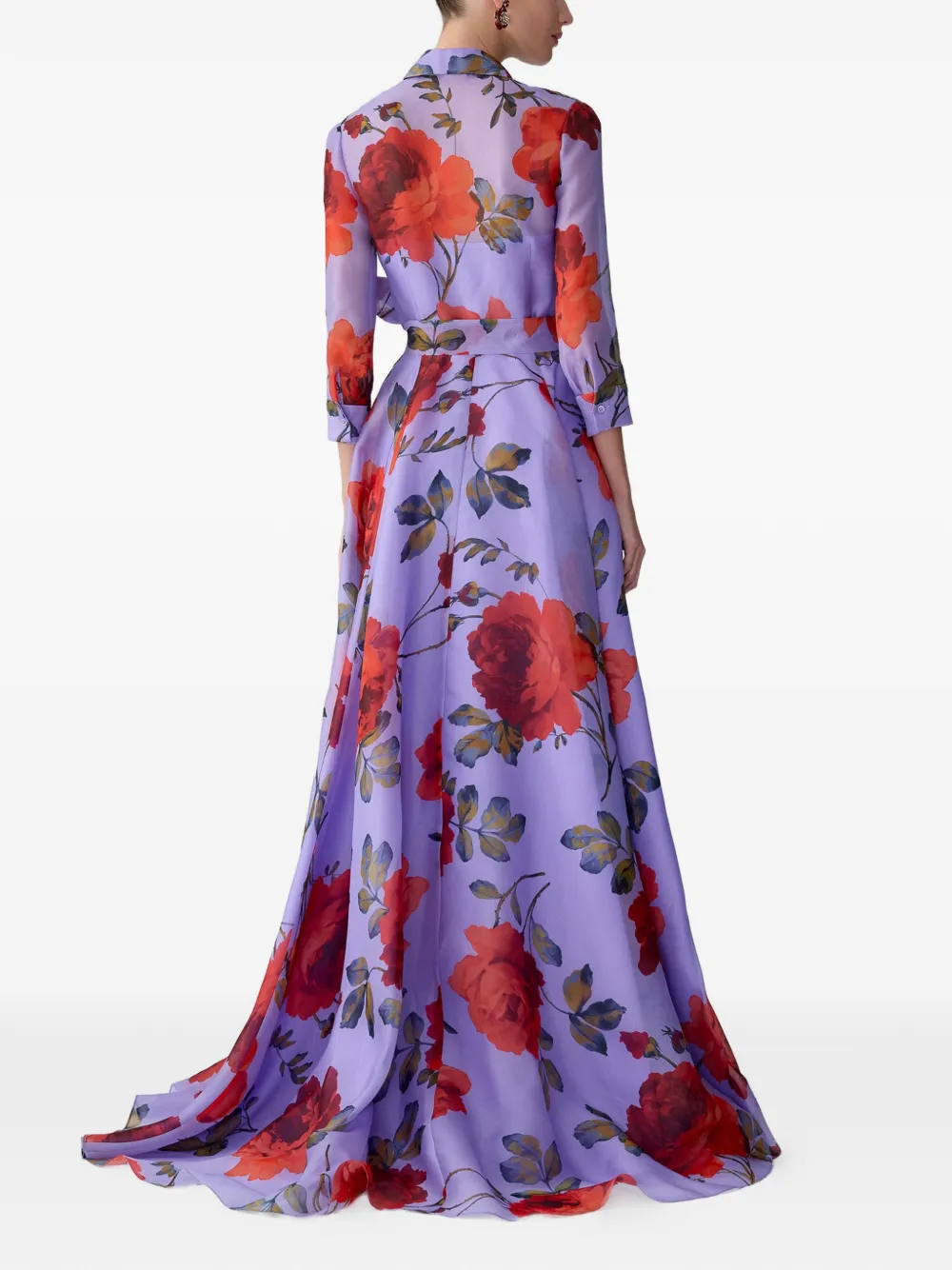 Carolina Herrera Avondjurk met roosprint Paars