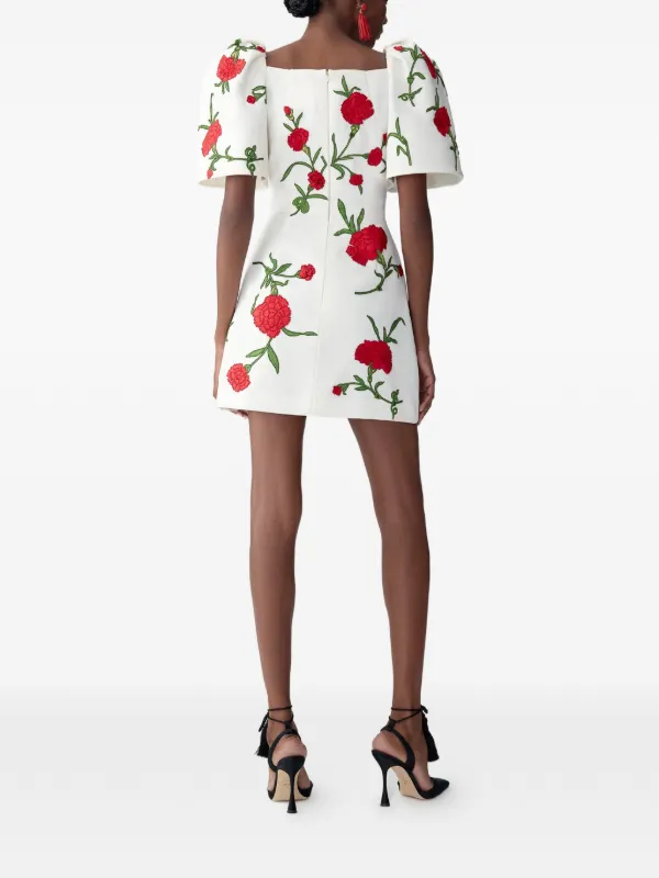 carolina herrera short dresses Carolina Herrera Carnation Embroidered Bell-Sleeve Mini Dress
