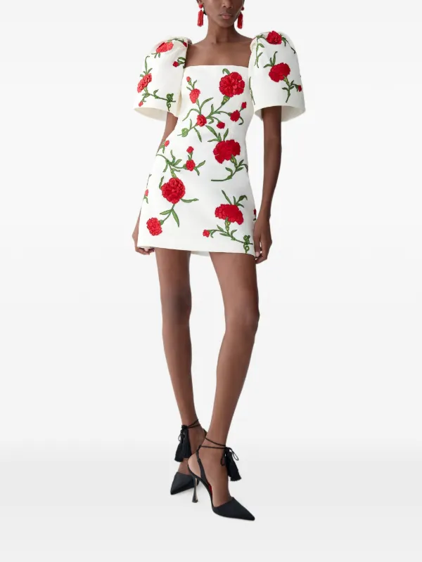 Carolina Herrera carnation-embroidered bell-sleeve Mini Dress | White | FARFETCH IE Carolina Herrera carnation-embroidered bell-sleeve Mini Dress | White | FARFETCH IE