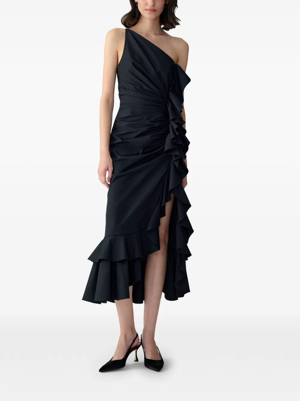 Carolina Herrera Asymmetrische mini-jurk met ruches Zwart