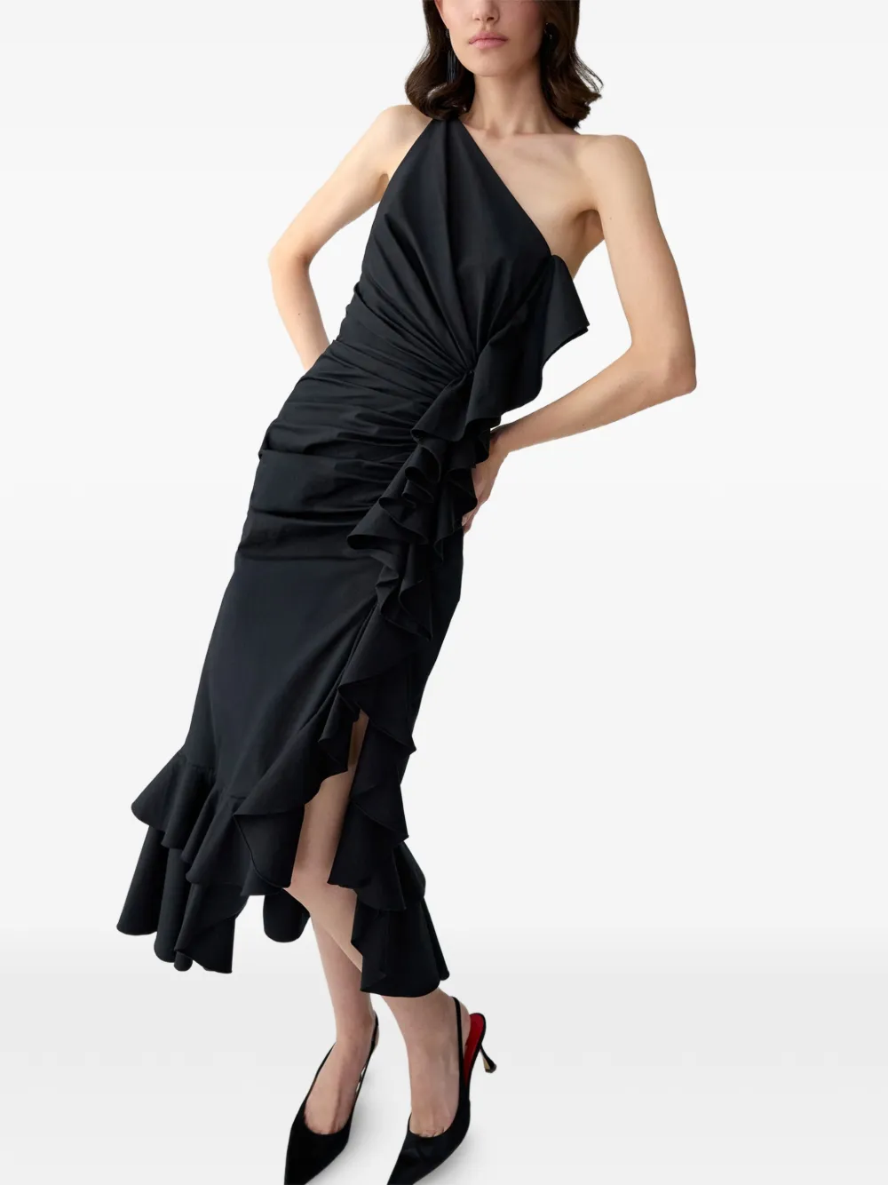 Carolina Herrera Asymmetrische mini-jurk met ruches Zwart