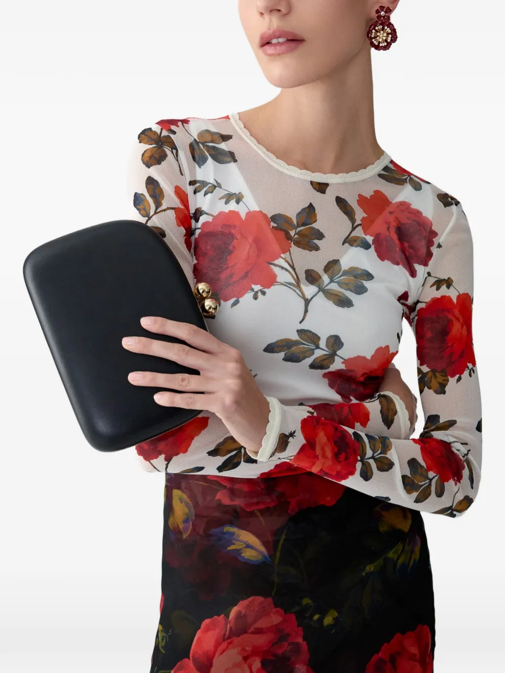 Carolina Herrera Chiffon midi-rok met roosprint Zwart