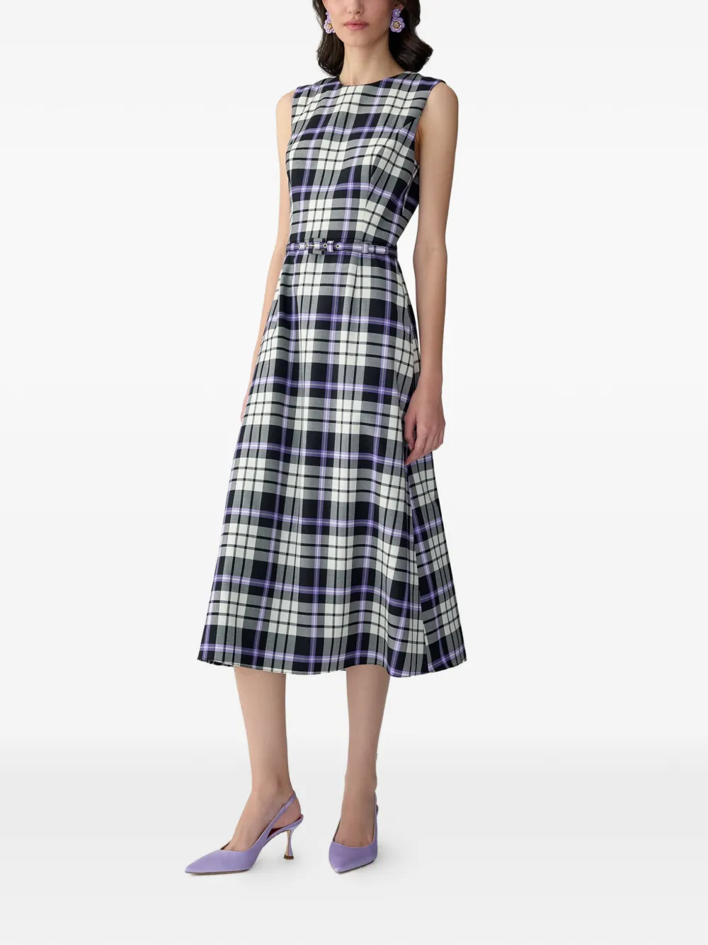 Carolina Herrera Geruite midi-jurk met A-lijn Wit
