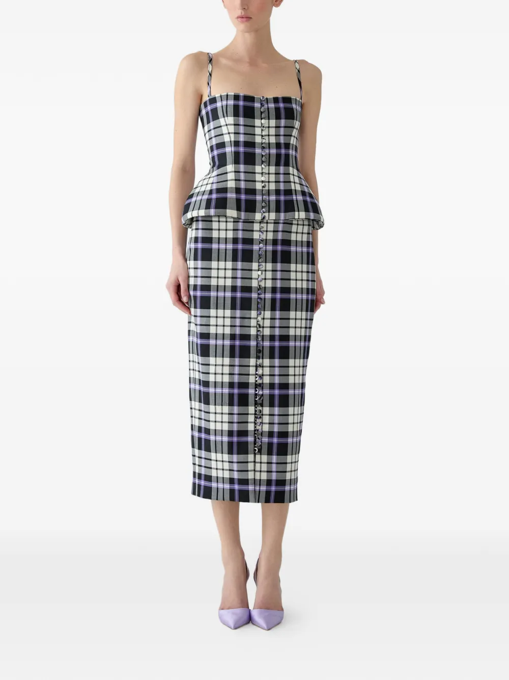 Carolina Herrera Trompe L'oeil geruite jurk Zwart