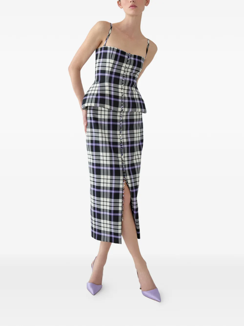Carolina Herrera Trompe L'oeil geruite jurk Zwart