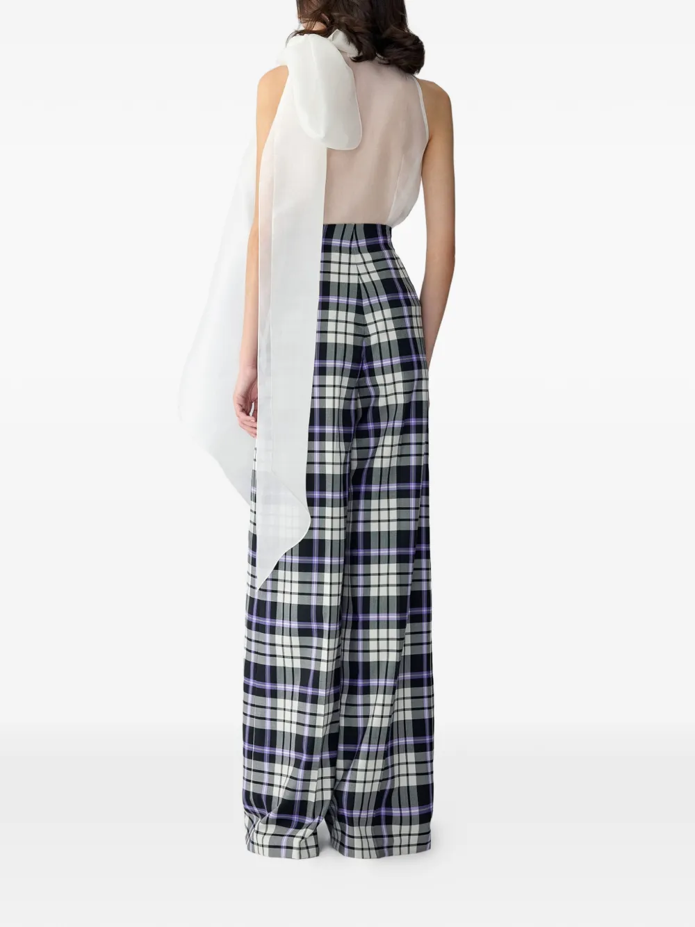 Carolina Herrera Geruite Marisol broek met wijde pijpen Zwart