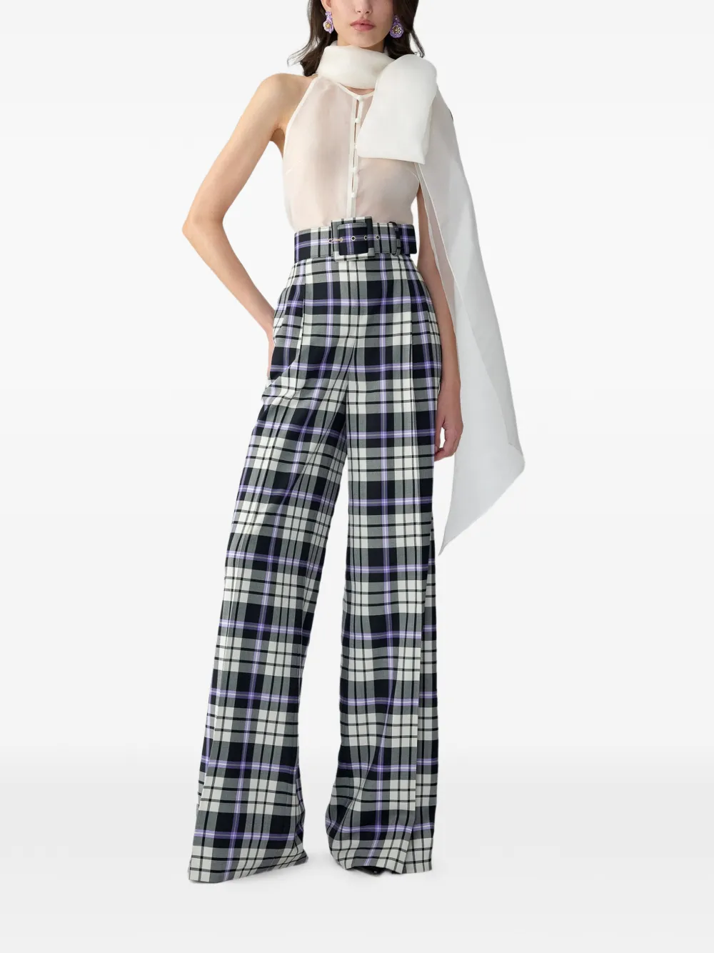 Carolina Herrera Geruite Marisol broek met wijde pijpen Zwart