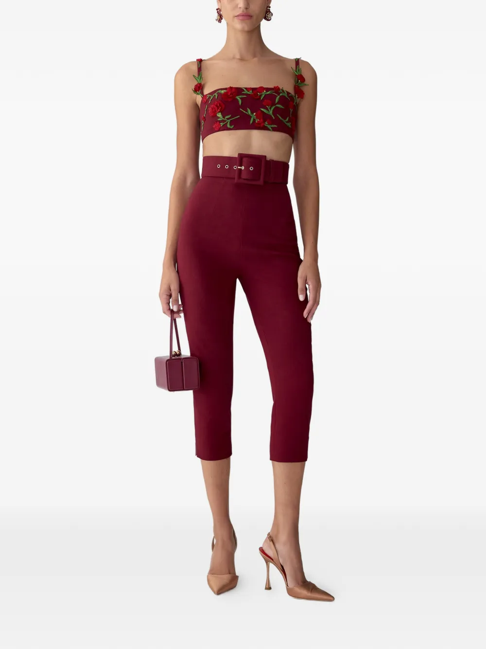 Carolina Herrera Bandeau top met geborduurde bloemen Rood
