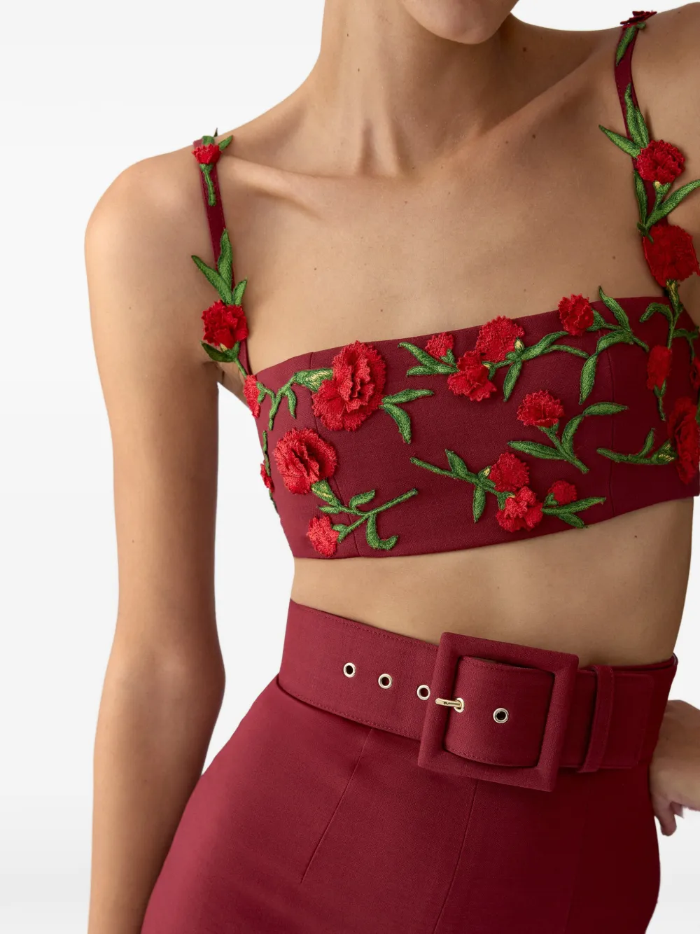 Carolina Herrera Bandeau top met geborduurde bloemen Rood
