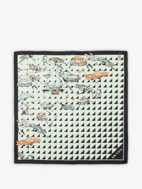 Prada printed silk twill scarf 55