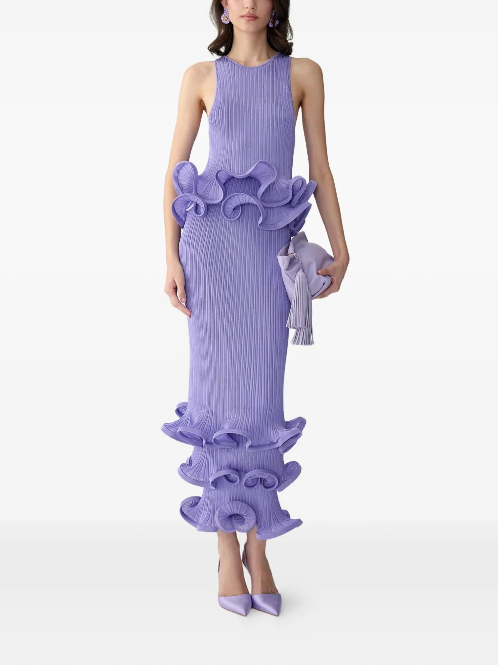 Carolina Herrera Kokerrok met ruches Paars
