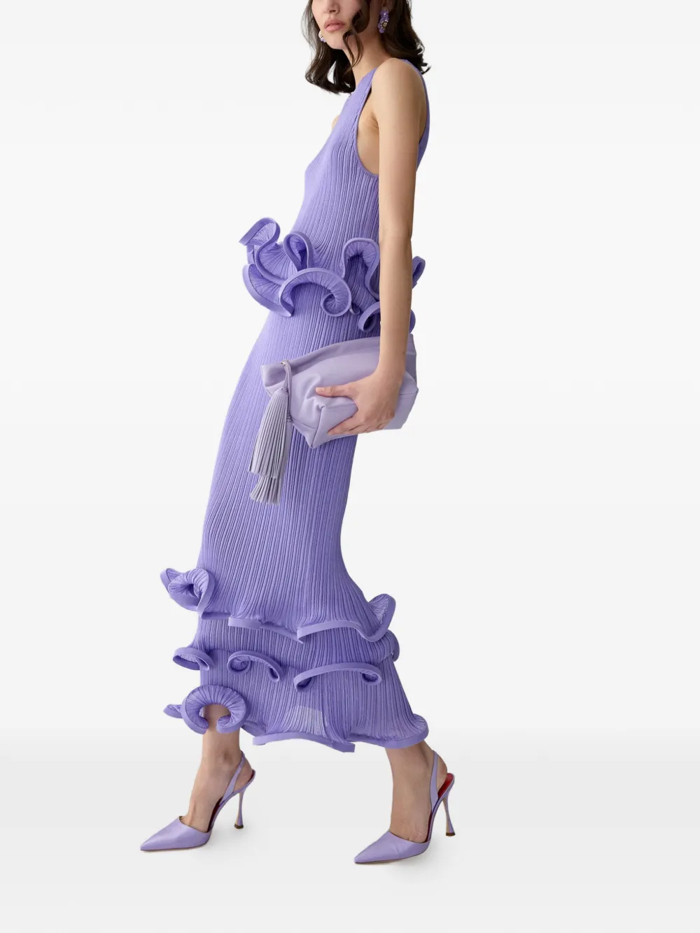 Carolina Herrera Kokerrok met ruches Paars
