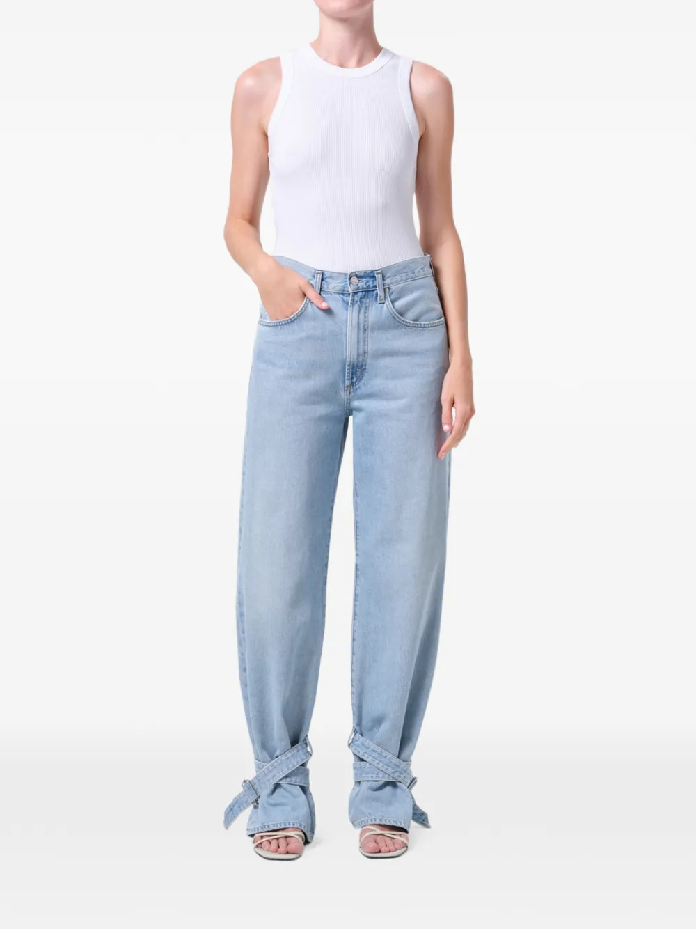 Cinched Hem Loose Taper Straight-Leg Jeans