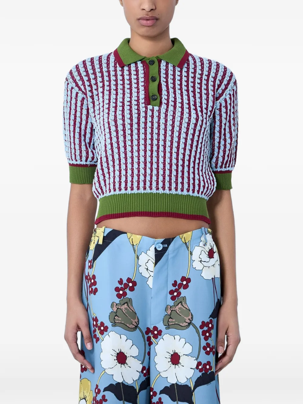 Marni buckle tweed-effect polo shirt