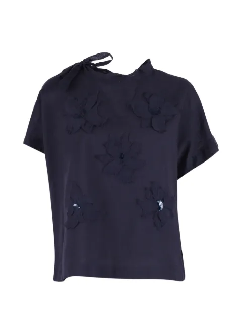 Peserico floral-appliqué tie-neck blouse