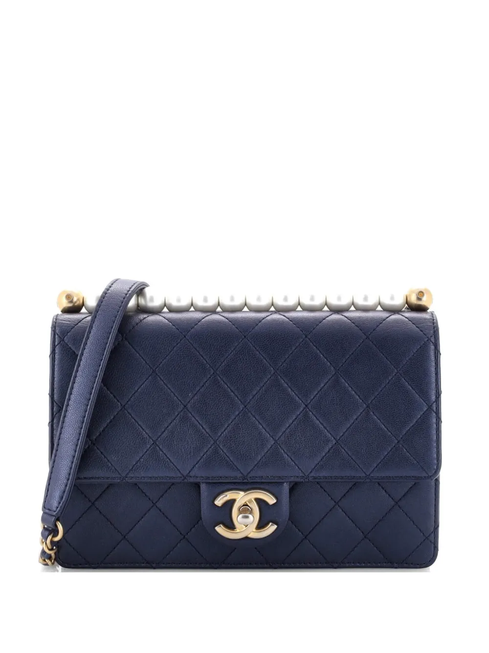 CHANEL Pre-Owned Chic Pearls Flap Bag Quilted Goatskin with Acrylic Beads Small shoulder bag - Blu