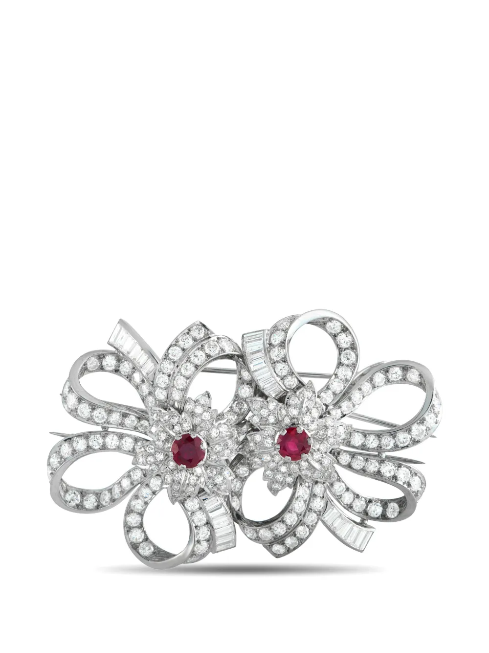 LB Exclusive diamond ruby bloom bow brooch - Argento