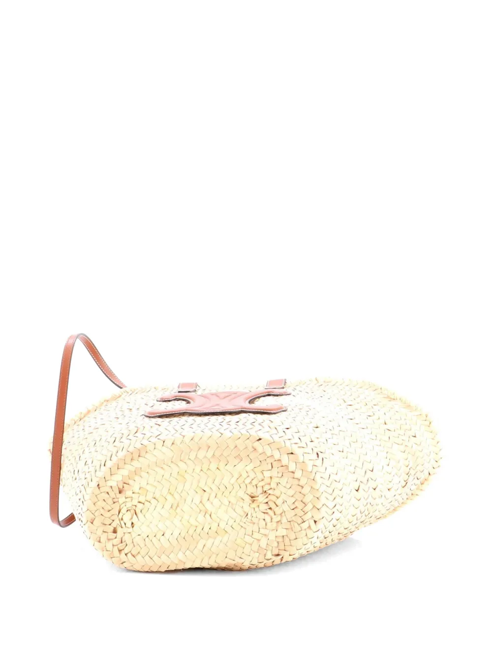 Triomphe Basket Shoulder Bag Raffia With Leather Medium Tote Bag
