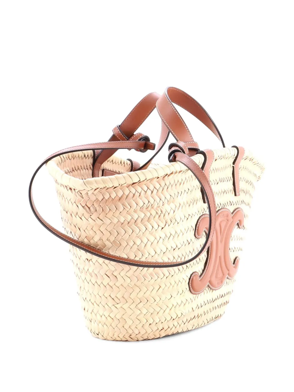 Triomphe Basket Shoulder Bag Raffia With Leather Medium Tote Bag