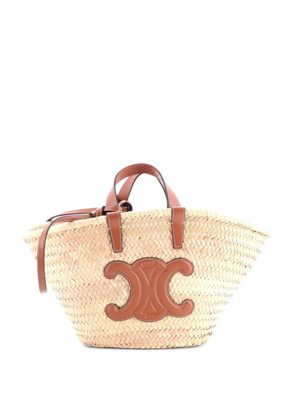 Celine Pre-Owned Triomphe Basket Shoulder Bag Raffia with Leather Medium tote bag - Marrone