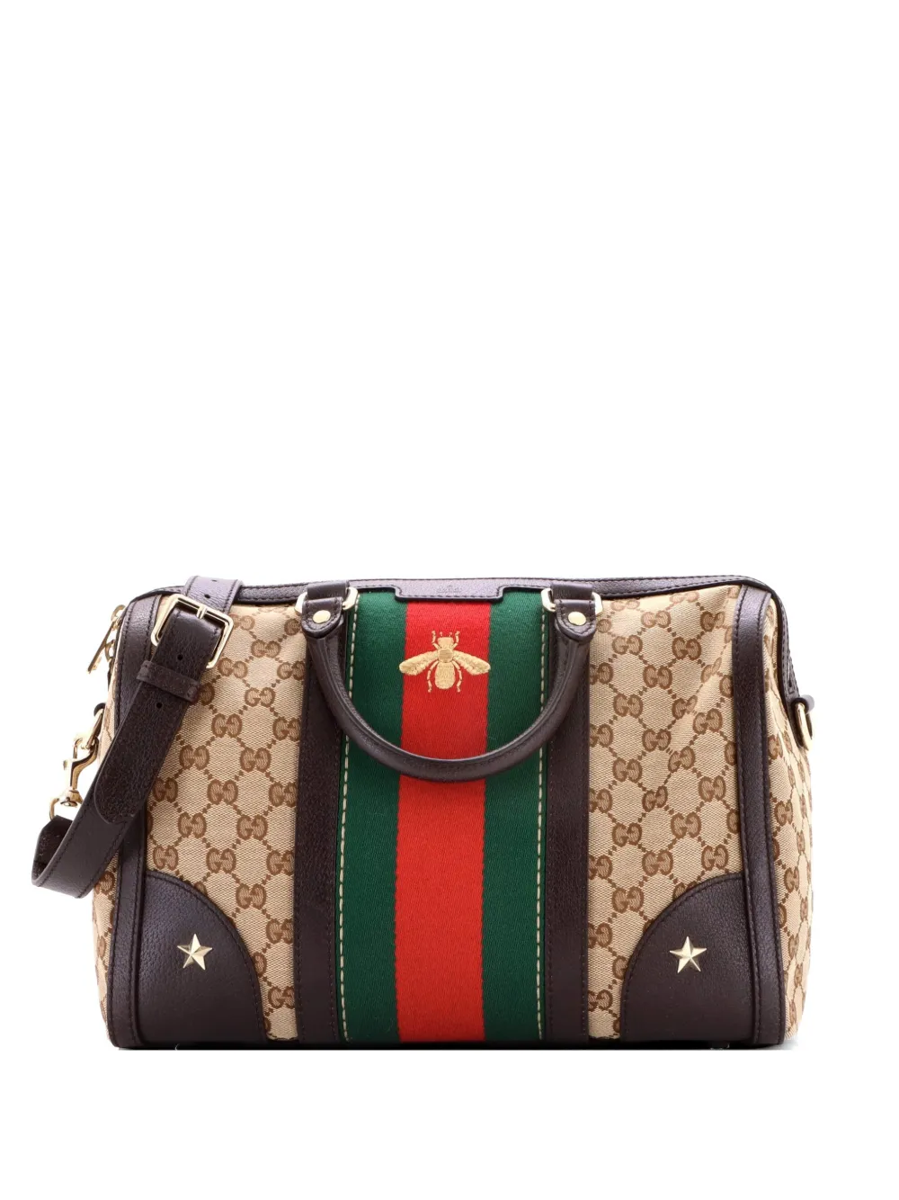 Gucci Pre-Owned Vintage Bee Web Boston Bag GG Canvas Medium satchel - Marrone