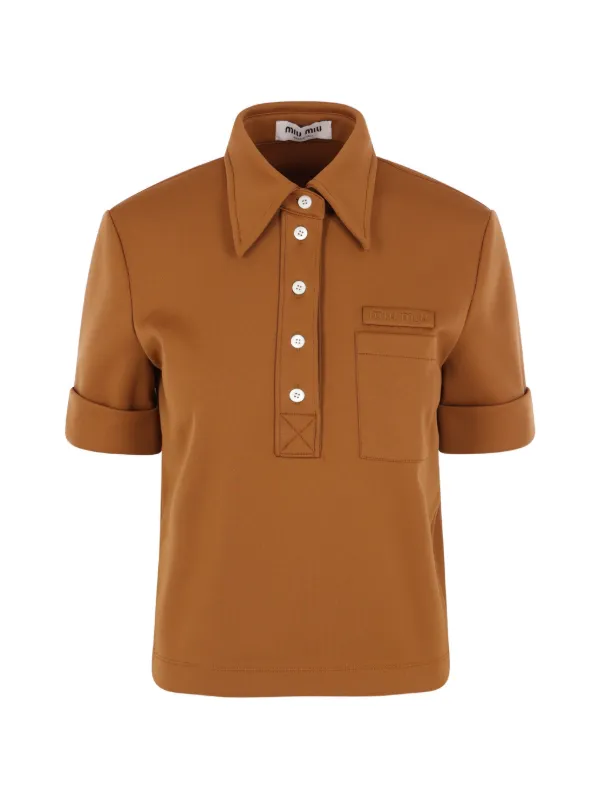Miu Miu Logo-patch Polo Top in Brown