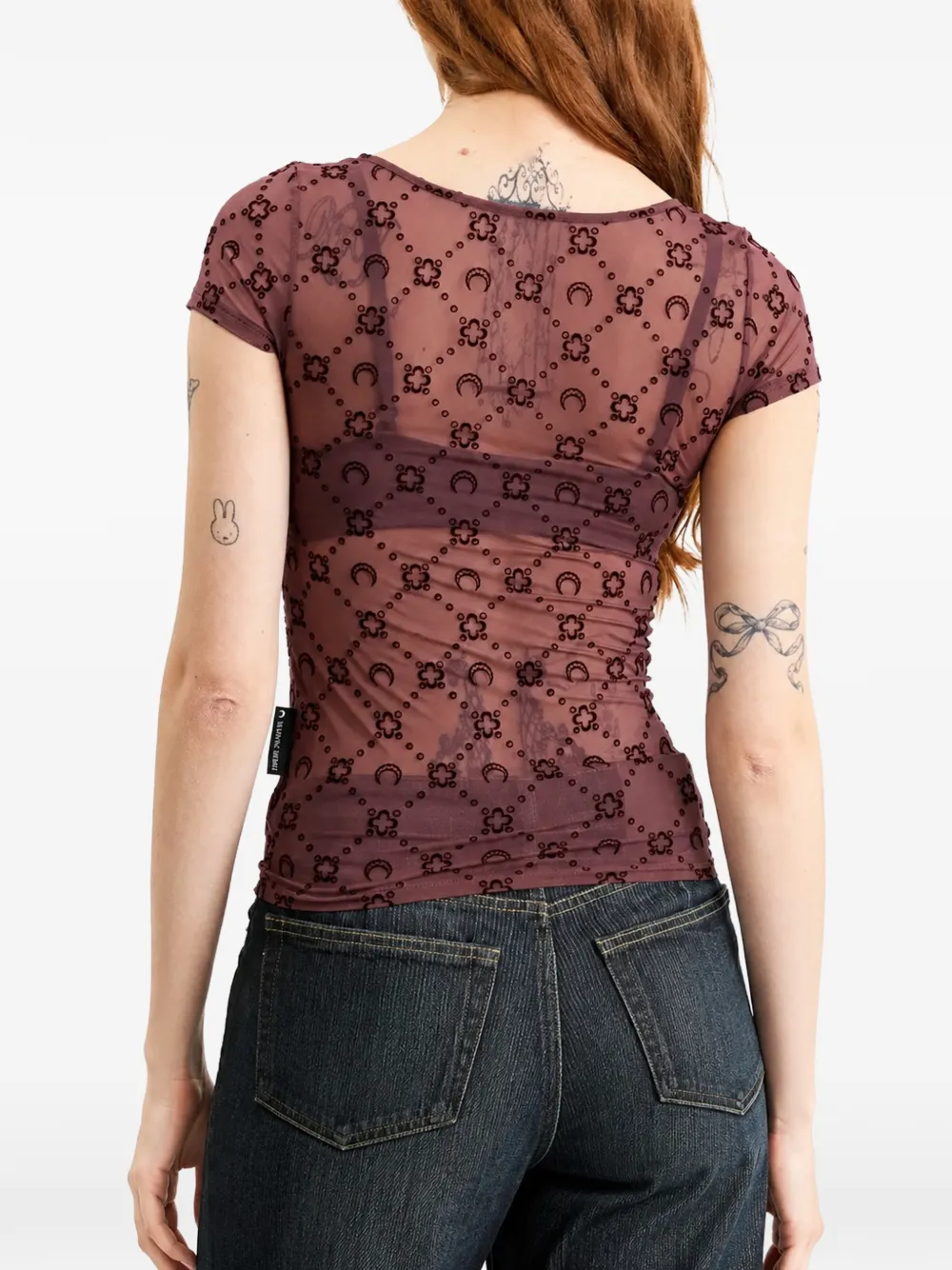 Marine Serre Moonogram mesh T-shirt met flockprint Paars