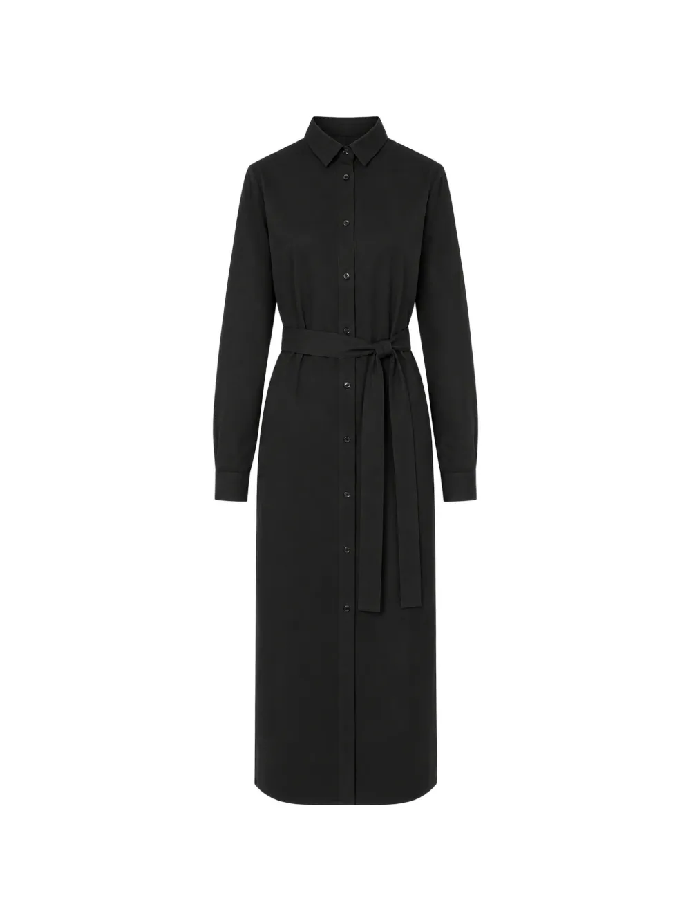 La-Rose belted long-sleeve shirt midi dress - Nero
