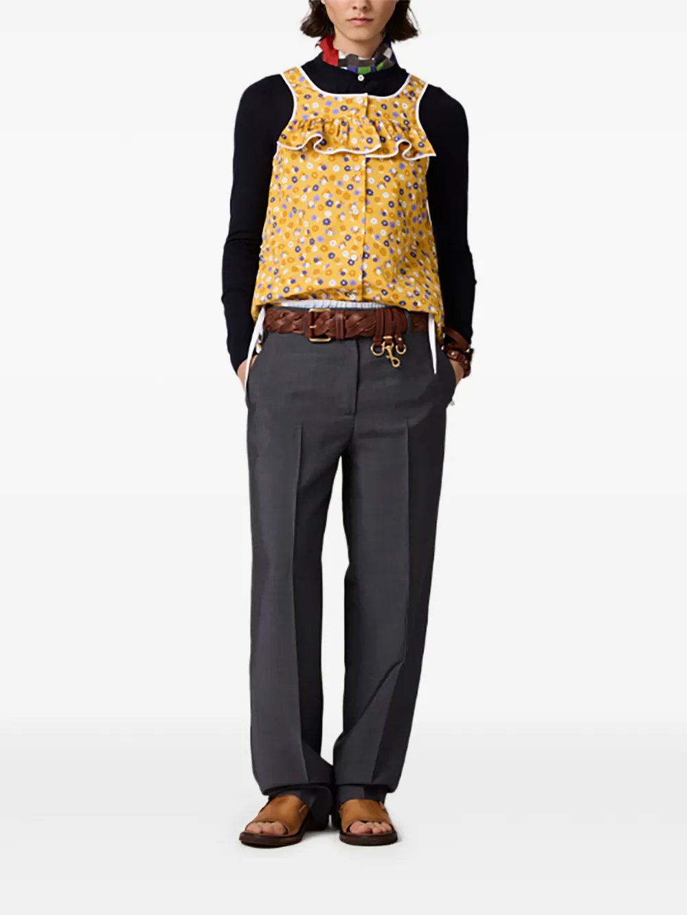  Miu Miu Floral-print Ruffled Top - Yellow 