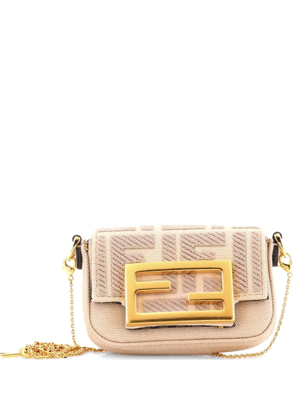 Fendi Pre-Owned Chain Baguette Charm Bag Zucca Embroidered Canvas Nano crossbody bag - Toni neutri