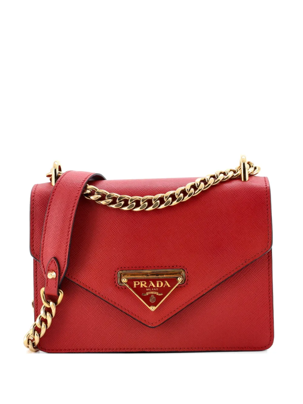 Prada Pre-Owned Envelope Flap Chain Shoulder bag Saffiano Leather Small crossbody bag - Rosso