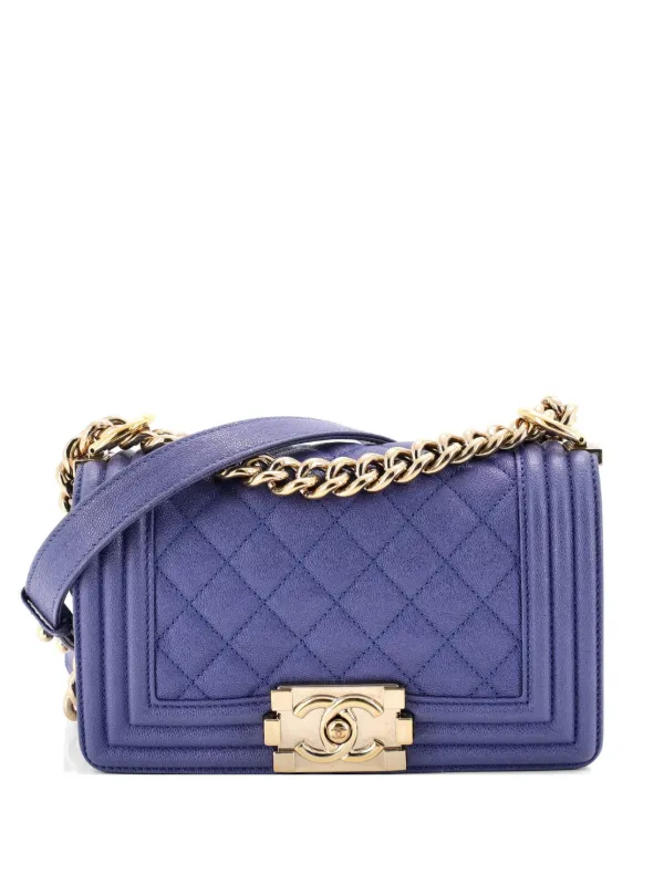 Chanel Pre-owned Boy Flap Bag Quilted Caviar Small Crossbody Bag in Blue