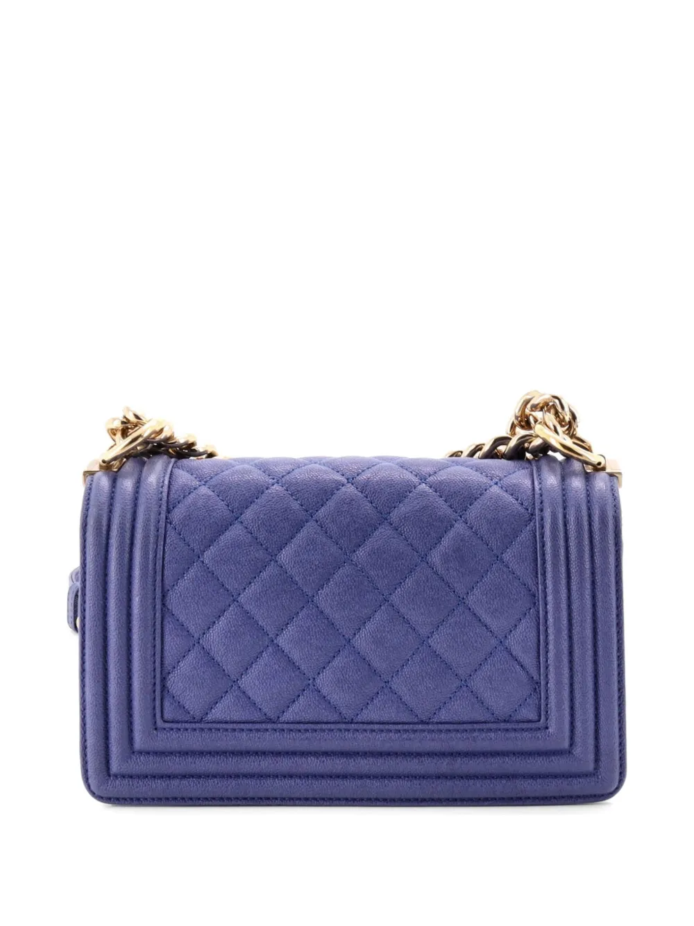 Chanel Pre-owned Boy Flap Bag Quilted Caviar Small Crossbody Bag in Blue, view 2