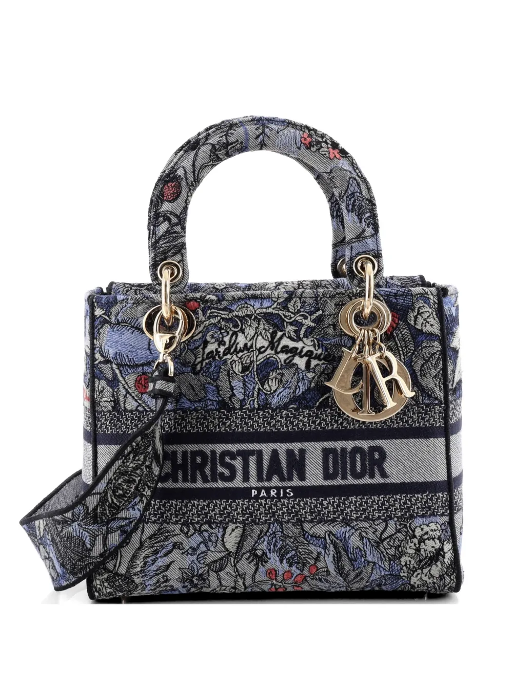 Christian Dior Pre-Owned Lady D-Lite Bag Embroidered Canvas Medium satchel - Blu