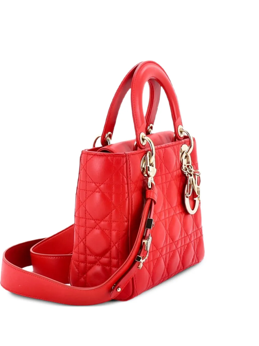 Christian Dior Pre-Owned My Lady Dior Bag Cannage Quilt Lambskin satchel - Red