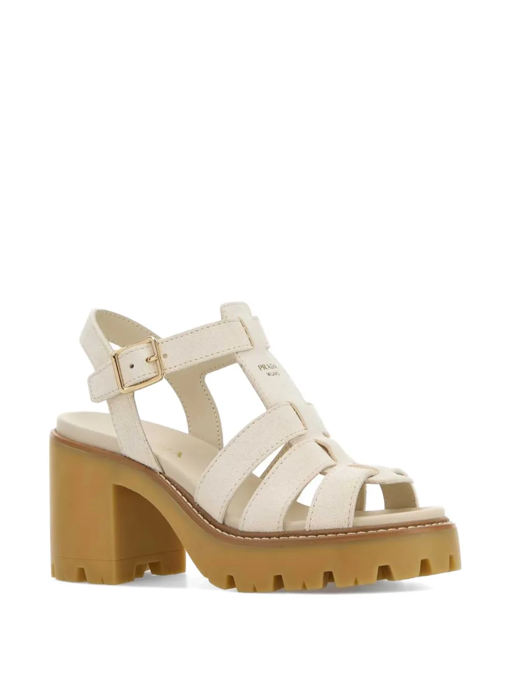 Prada block-heel cage sandals Beige