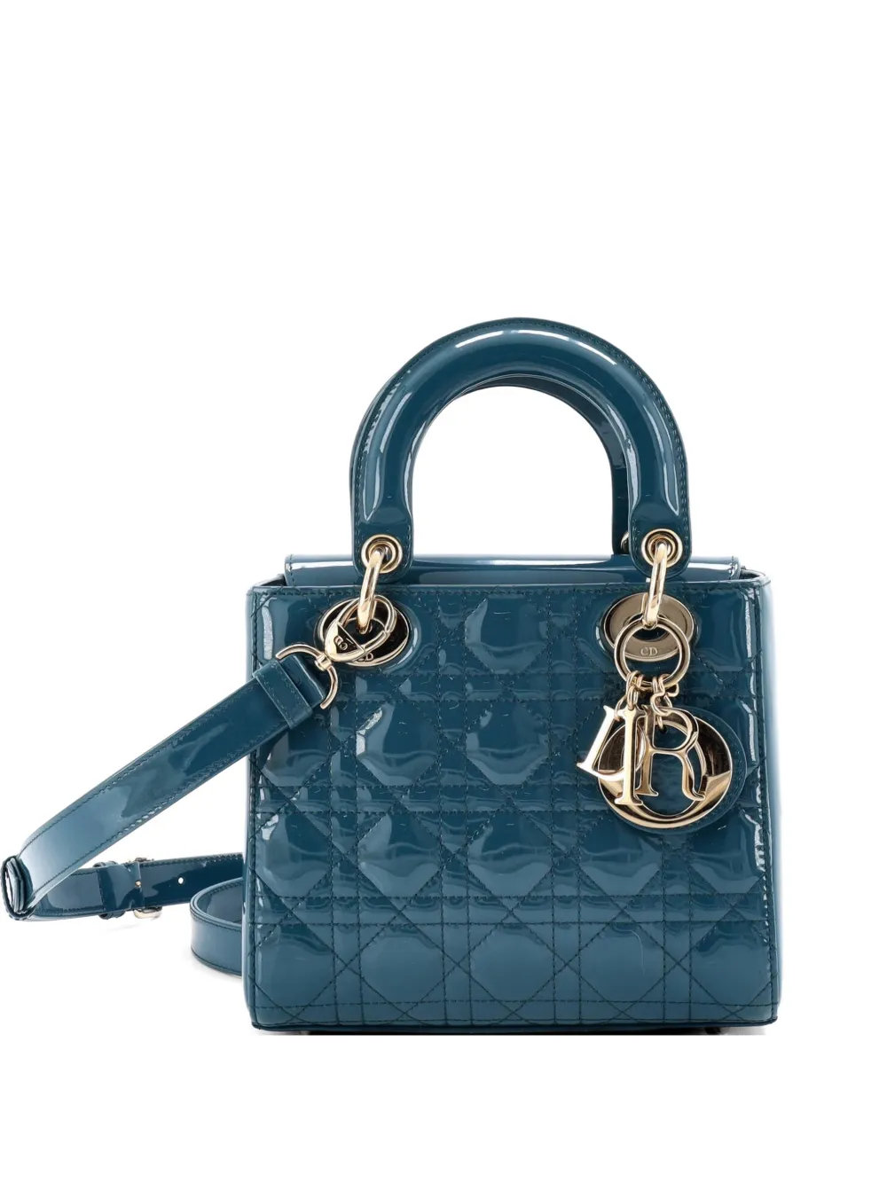 Christian Dior Pre-Owned Lady Dior Bag Cannage Quilt Patent Small satchel - Blu
