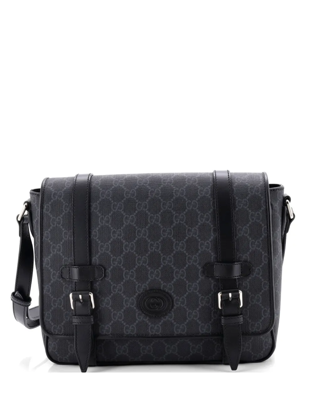 Gucci Pre-Owned Interlocking G Patch Messenger Bag GG Coated Canvas with Leather Medium crossbody bag - Nero