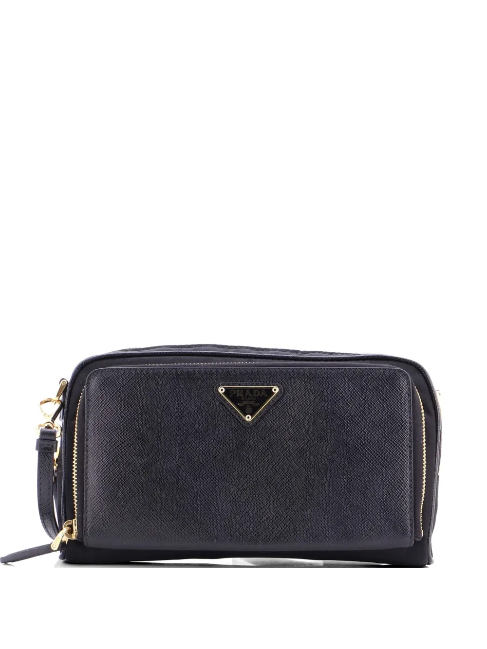 Prada Pre-Owned Double Zip Camera Bag Tessuto and Saffiano Leather Mini crossbody bag - Nero