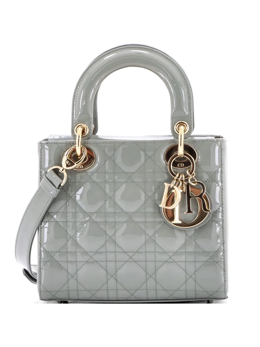 Christian Dior Pre-Owned Lady Dior Bag Cannage Quilt Patent Small satchel - Grigio