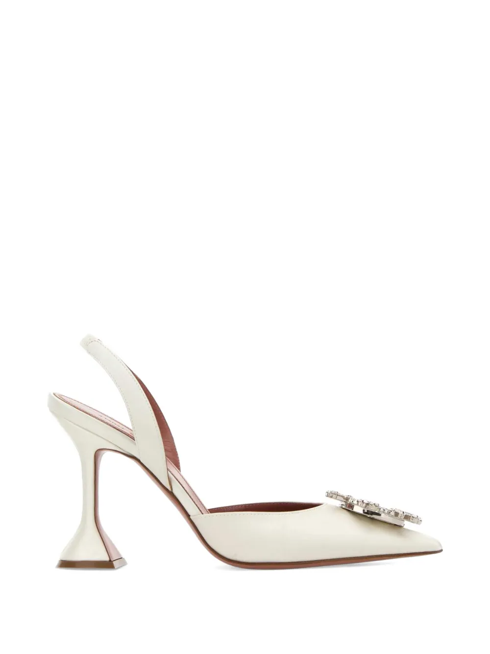 Amina Muaddi Begum satin embellished pumps Beige