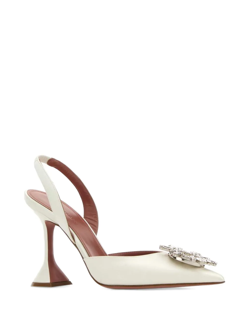 Amina Muaddi Begum satin embellished pumps Beige