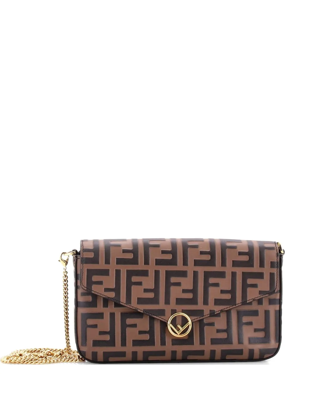 Fendi Pre-Owned F is Fendi Envelope on Chain Zucca Embossed Leather clutch bag - Marrone