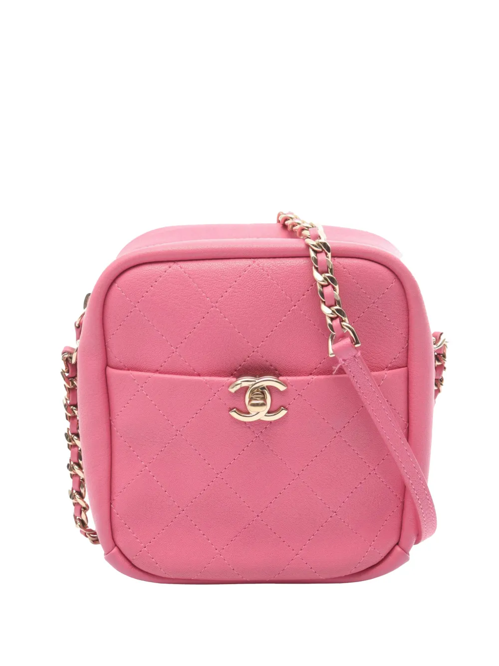 CHANEL Pre-Owned 2018-2019 Stitched Goatskin Casual Trip North South Camera Case crossbody bag - Rosa