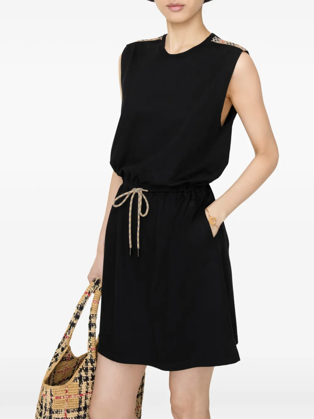 Burberry Check katoenen jersey jurk Zwart
