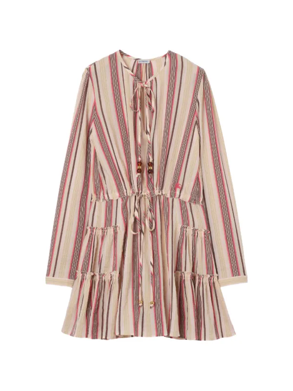 Burberry Striped Cotton Voile Dress in Neutrals
