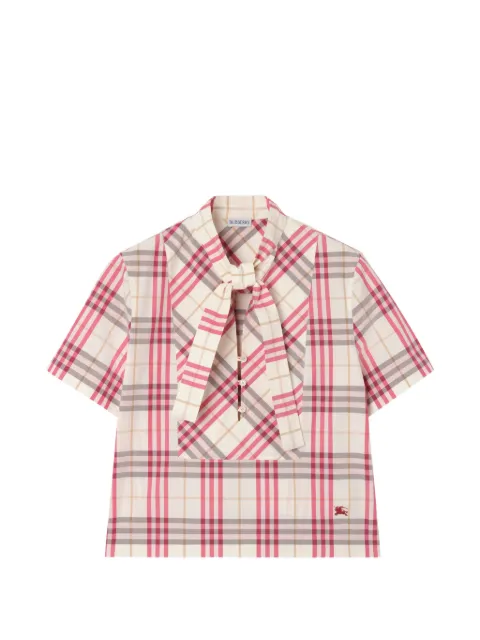 Burberry cropped check cotton scarf blouse