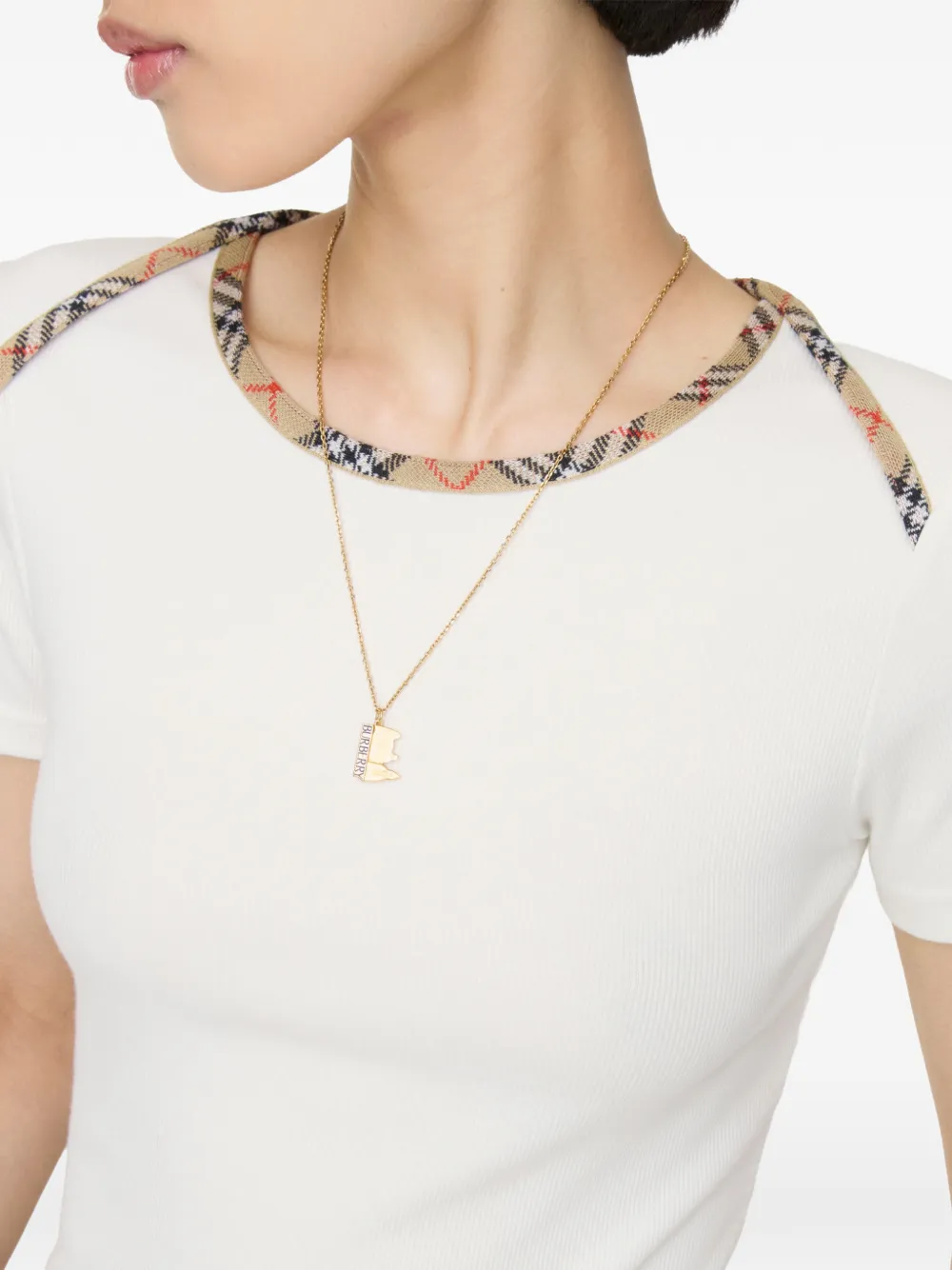 Burberry Stephanie Tartan-trimmed Stretch-cotton Jersey T-shirt In White